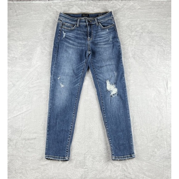 Judy Blue Los Angeles Jeans Womens 7/28 Blue Distrsssed Slim Fit Mid Rise Boho - Picture 1 of 12
